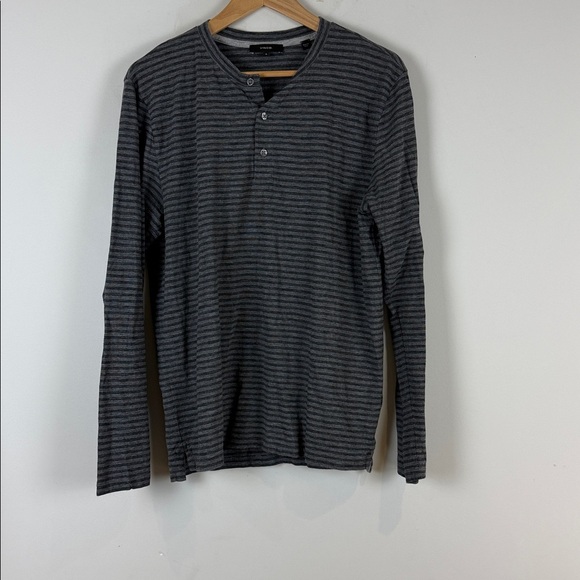 Vince Charcoal and Light Gray Striped Pima Cotton Henley Size Medium - Picture 1 of 7